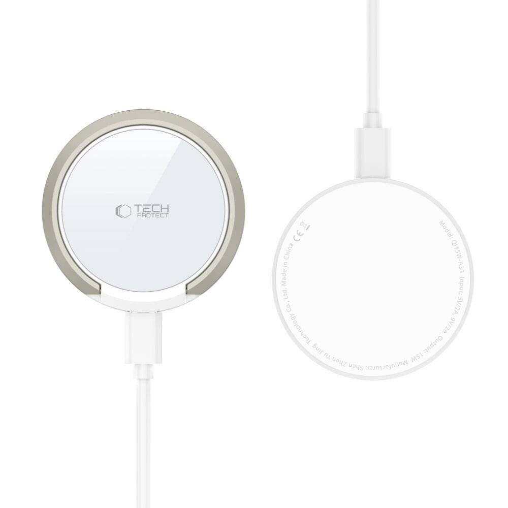 Tech-Protect QI15W-A33 induktives Ladegerät MagSafe Ständer USB-A/USB-C-Kabel – Weiß