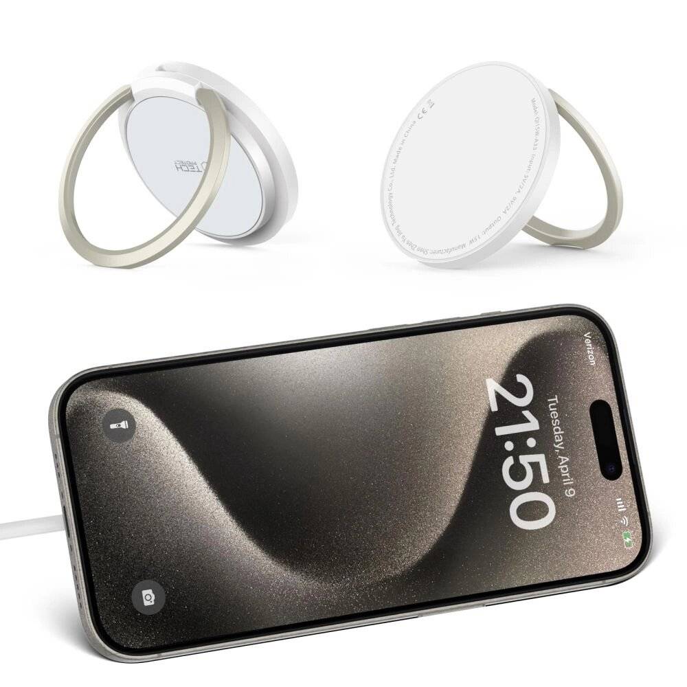Tech-Protect QI15W-A33 induktives Ladegerät MagSafe Ständer USB-A/USB-C-Kabel – Weiß