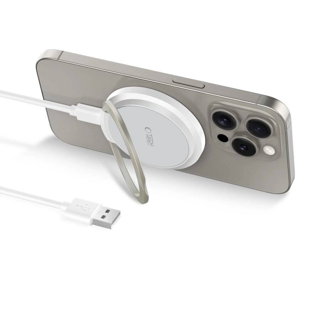 Tech-Protect QI15W-A33 induktives Ladegerät MagSafe Ständer USB-A/USB-C-Kabel – Weiß