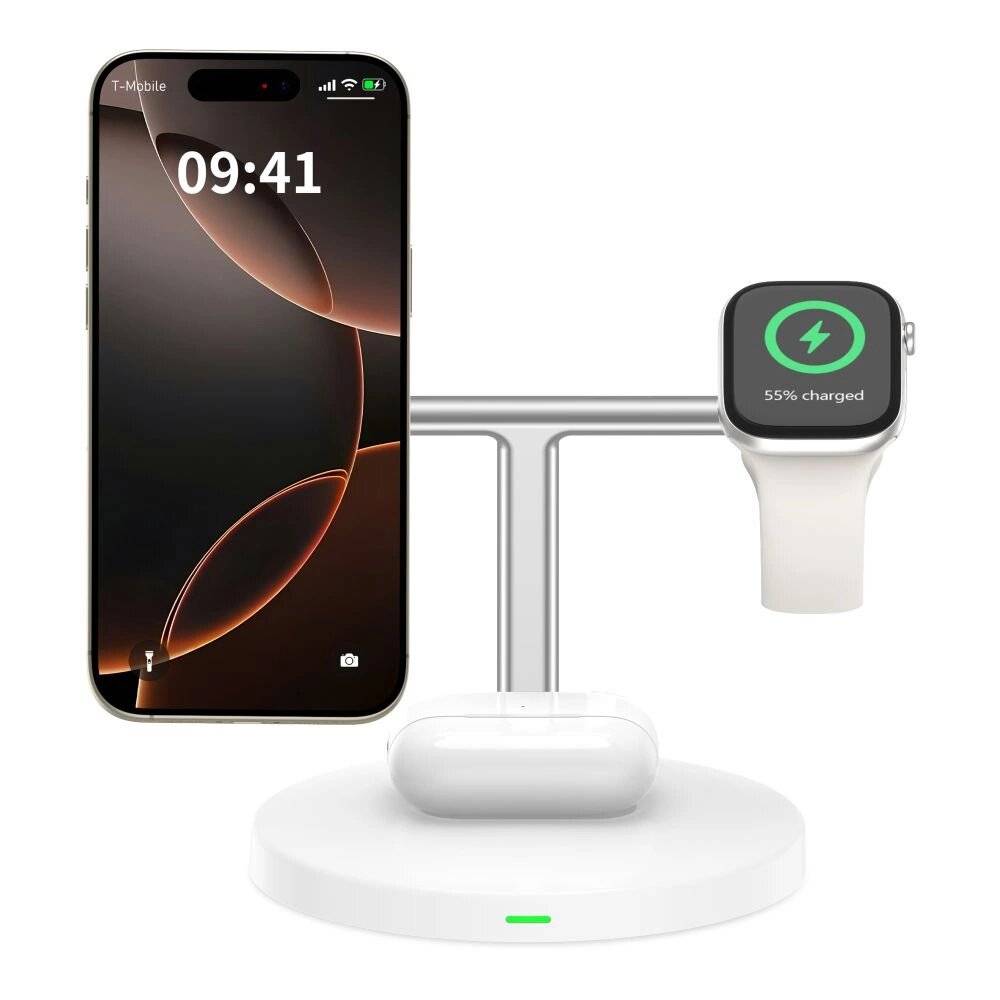 Tech-Protect QI15W-A35 3in1 induktives Ladegerät MagSafe Telefon / AirPods Apple Watch – Weiß