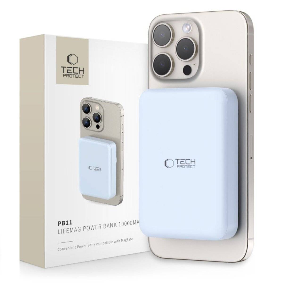 Tech-Protect LifeMag PB11 Powerbank MagSafe 10000 mAh 15 W USB-C-Anschluss – blau + USB-C-Kabel