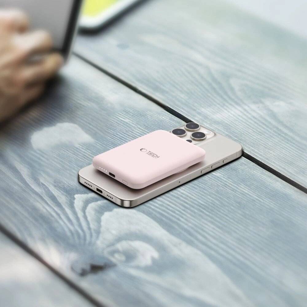 Tech-Protect LifeMag PB10 Powerbank MagSafe 5000 mAh 15 W USB-C-Anschluss – Rosa + USB-C-Kabel