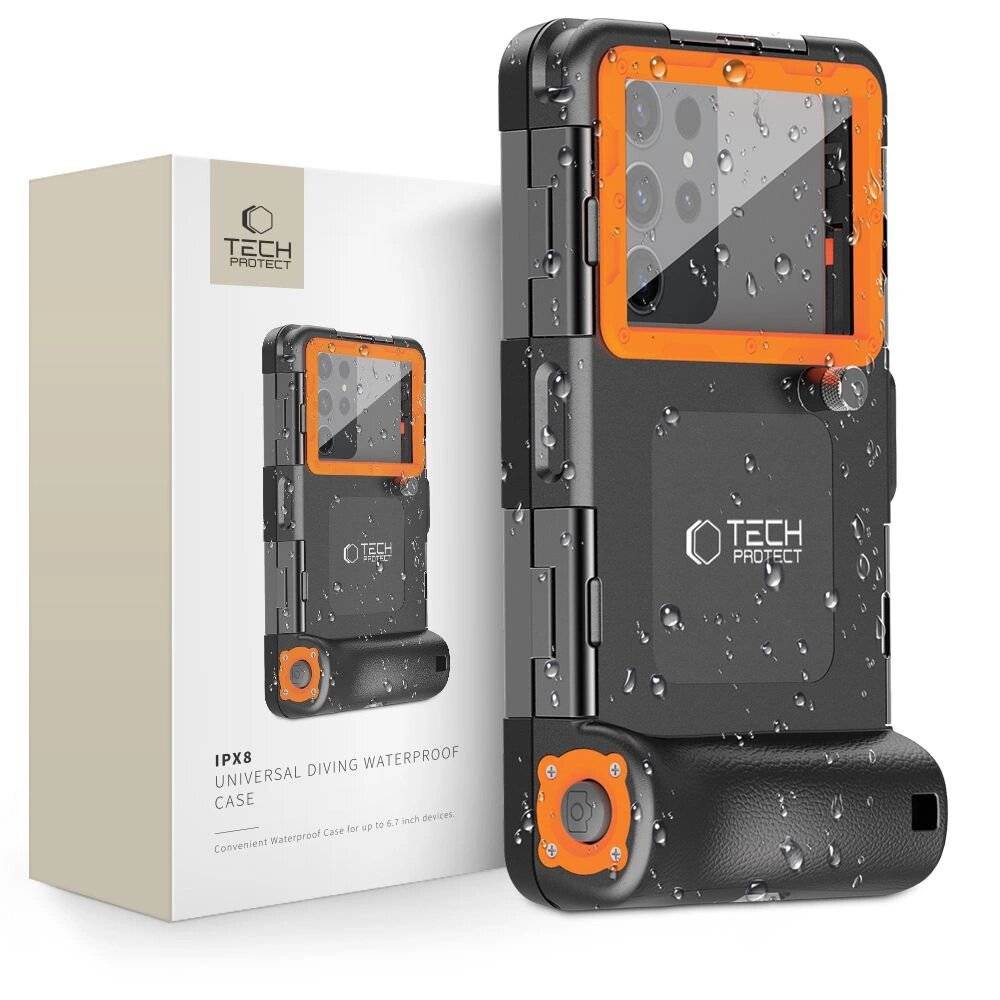 Tech-Protect Waterproof Case wasserdicht IPX8 Smartphones 4,7-6,7″ - Schwarz Orange
