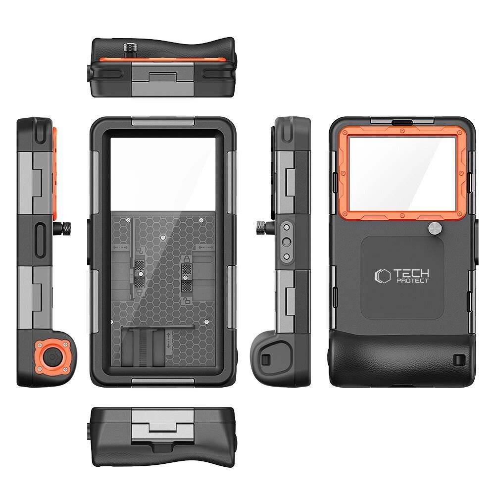 Tech-Protect Waterproof Case wasserdicht IPX8 Smartphones 4,7-6,7″ - Schwarz Orange
