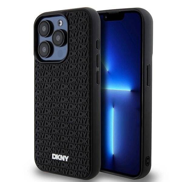 DKNY 3D Rubber Repeat Pattern Hülle iPhone 15 Pro Max – Schwarz