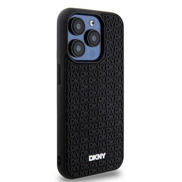 DKNY 3D Rubber Repeat Pattern Hülle iPhone 15 Pro Max – Schwarz