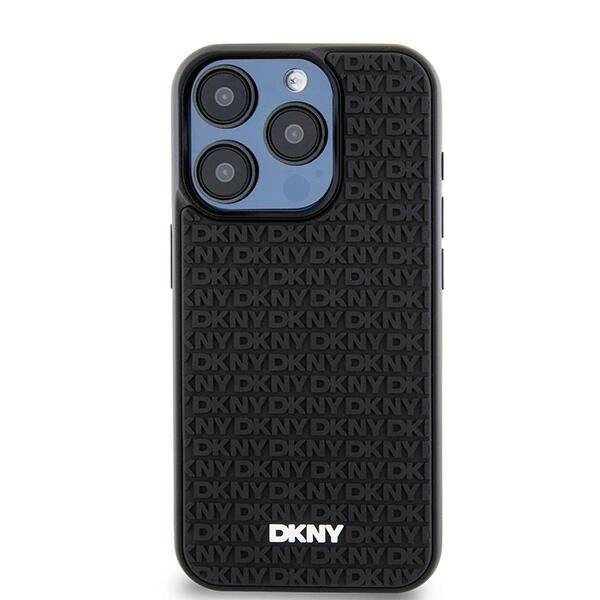 DKNY 3D Rubber Repeat Pattern Hülle iPhone 15 Pro – Schwarz