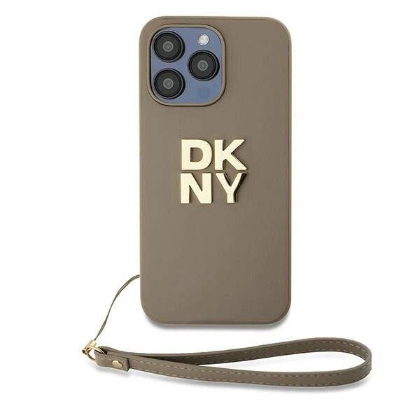 DKNY Wrist Strap Stock Logo Hülle iPhone 15 Pro – Beige