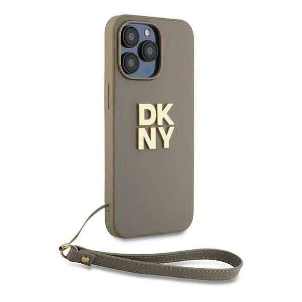 DKNY Wrist Strap Stock Logo Hülle iPhone 15 Pro – Beige