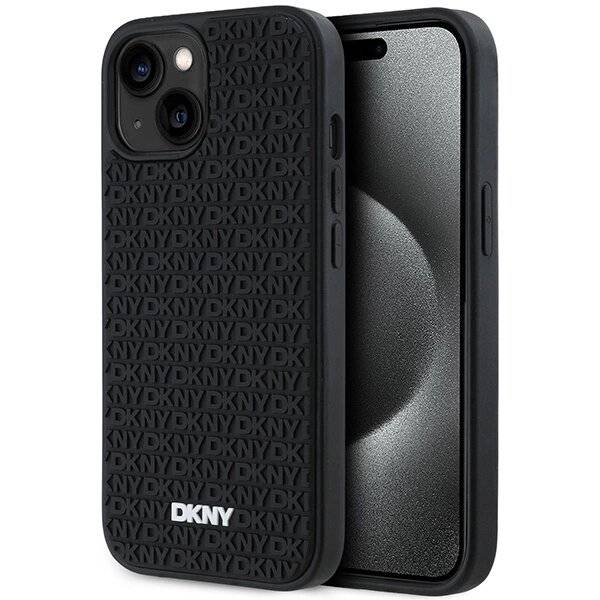 DKNY 3D Rubber Repeat Pattern Hülle iPhone 15 Plus – Schwarz