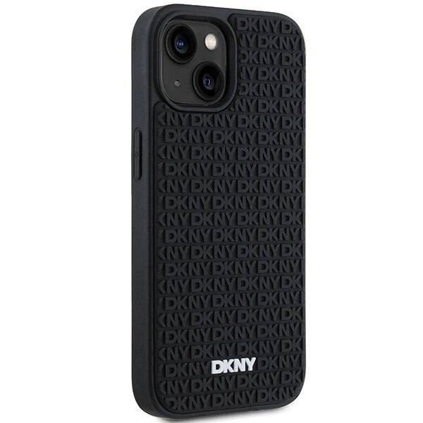 DKNY 3D Rubber Repeat Pattern Hülle iPhone 15 Plus – Schwarz