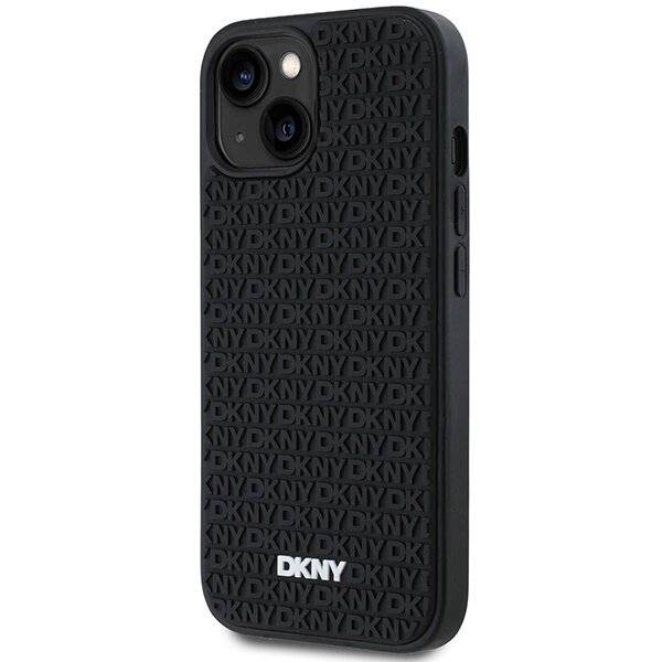DKNY 3D Rubber Repeat Pattern Hülle iPhone 15 Plus – Schwarz
