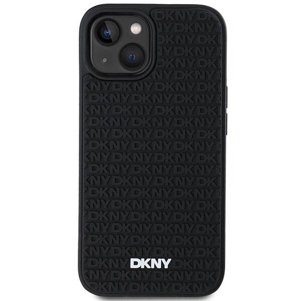 DKNY 3D Rubber Repeat Pattern Hülle iPhone 15 Plus – Schwarz