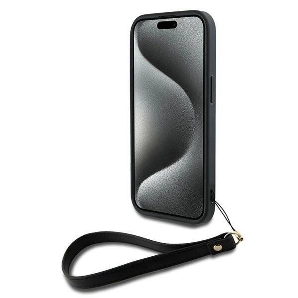 DKNY Wrist Strap Stock Logo Hülle iPhone 15 Plus – Schwarz