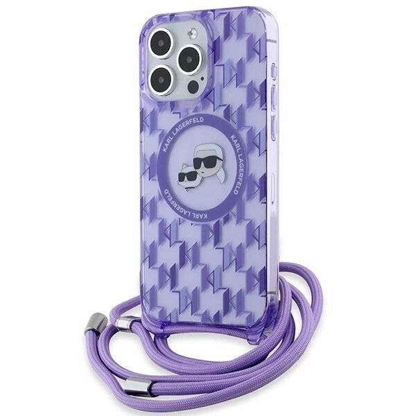 Karl Lagerfeld IML Crossbody Monogram & Choupette Head MagSafe Hülle iPhone 15 Pro Max – Lila