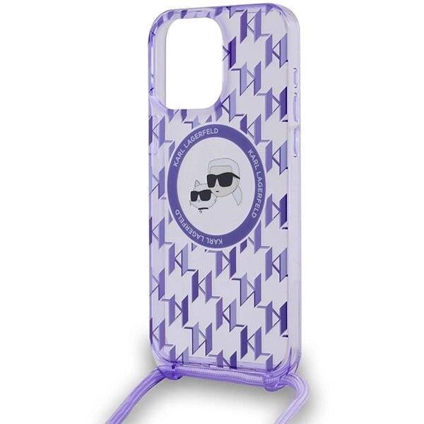 Karl Lagerfeld IML Crossbody Monogram & Choupette Head MagSafe Hülle iPhone 15 Pro Max – Lila