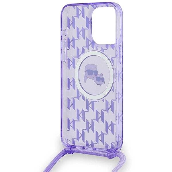 Karl Lagerfeld IML Crossbody Monogram & Choupette Head MagSafe Hülle iPhone 15 Pro Max – Lila
