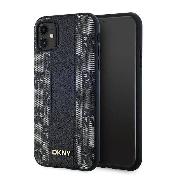 DKNY Leder-MagSafe-Hülle kariertem Monomuster iPhone 11 / Xr – Schwarz