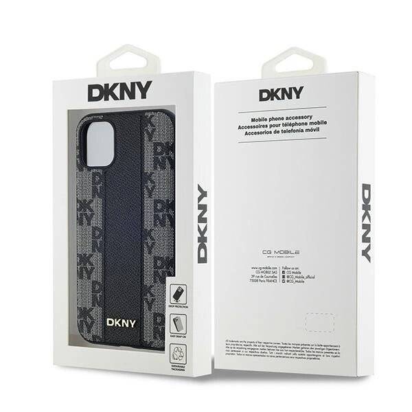 DKNY Leder-MagSafe-Hülle kariertem Monomuster iPhone 11 / Xr – Schwarz