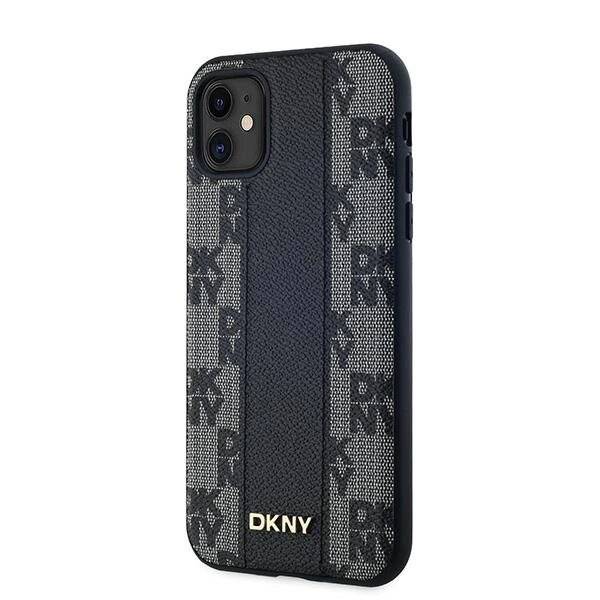 DKNY Leder-MagSafe-Hülle kariertem Monomuster iPhone 11 / Xr – Schwarz