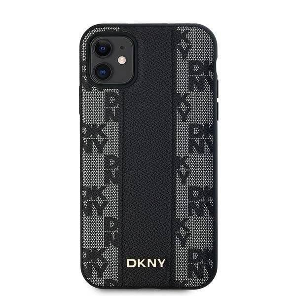 DKNY Leder-MagSafe-Hülle kariertem Monomuster iPhone 11 / Xr – Schwarz