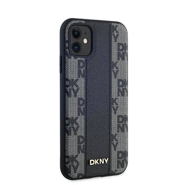 DKNY Leder-MagSafe-Hülle kariertem Monomuster iPhone 11 / Xr – Schwarz