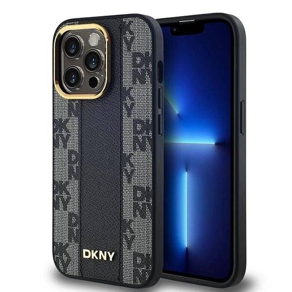 DKNY Leder-MagSafe-Hülle kariertem Monomuster iPhone 13 Pro / – Schwarz