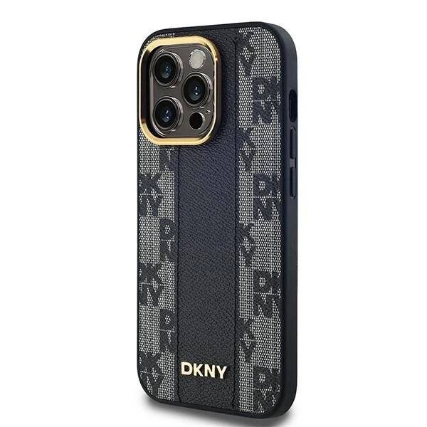 DKNY Leder-MagSafe-Hülle kariertem Monomuster iPhone 13 Pro Max – Schwarz