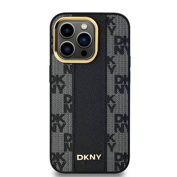 DKNY Leather Checkered Mono Pattern MagSafe-Hülle iPhone 14 Pro – Schwarz