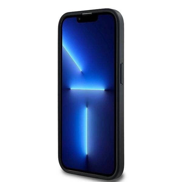 DKNY Leder-MagSafe-Hülle kariertem Monomuster iPhone 14 Pro Max – Schwarz