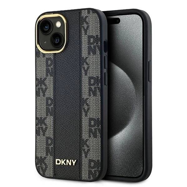 DKNY Leder-MagSafe-Hülle kariertem Monomuster iPhone 14/15/13 – Schwarz