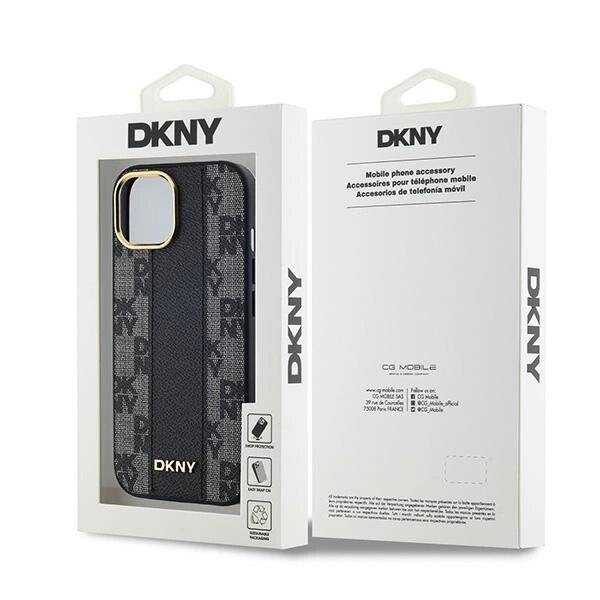 DKNY Leder-MagSafe-Hülle kariertem Monomuster iPhone 14/15/13 – Schwarz