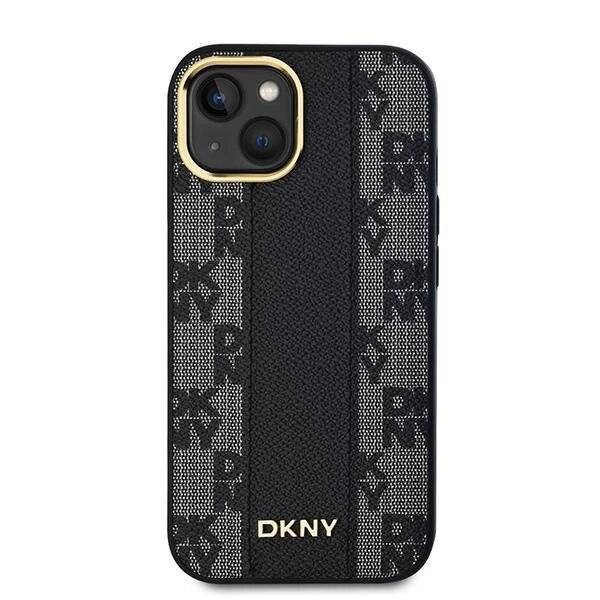 DKNY Leder-MagSafe-Hülle kariertem Monomuster iPhone 15 Plus / 14 – Schwarz