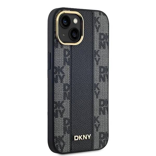 DKNY Leder-MagSafe-Hülle kariertem Monomuster iPhone 14/15/13 – Schwarz