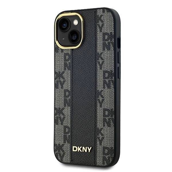 DKNY Leder-MagSafe-Hülle kariertem Monomuster iPhone 14/15/13 – Schwarz