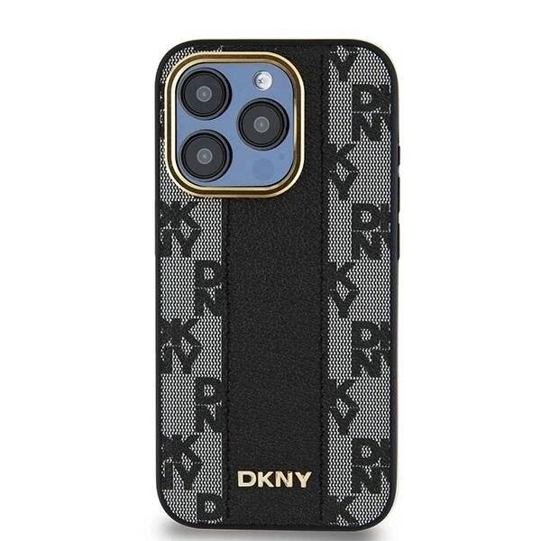 DKNY Leather Checkered Mono Pattern MagSafe-Hülle iPhone 15 Pro – Schwarz