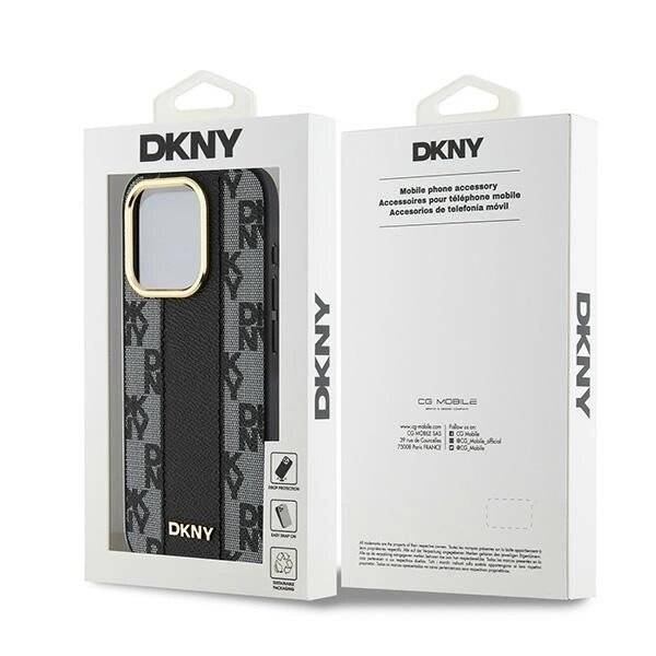 DKNY Leather Checkered Mono Pattern MagSafe-Hülle iPhone 15 Pro – Schwarz