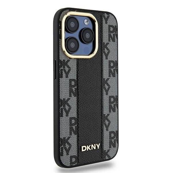 DKNY Leder-MagSafe-Hülle kariertem Monomuster iPhone 15 Pro Max – Schwarz