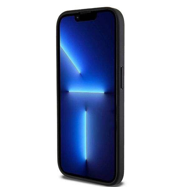 DKNY Leder-MagSafe-Hülle kariertem Monomuster iPhone 15 Pro Max – Schwarz