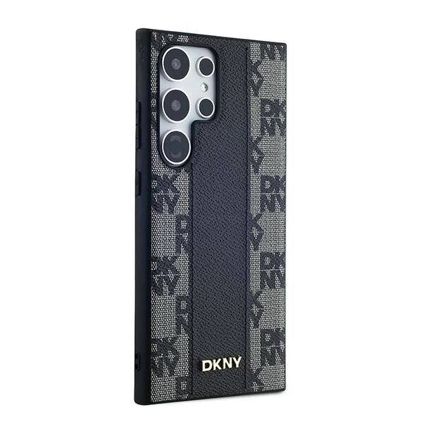 DKNY Leder-MagSafe-Hülle kariertem Monomuster Samsung Galaxy S24 Ultra – Schwarz