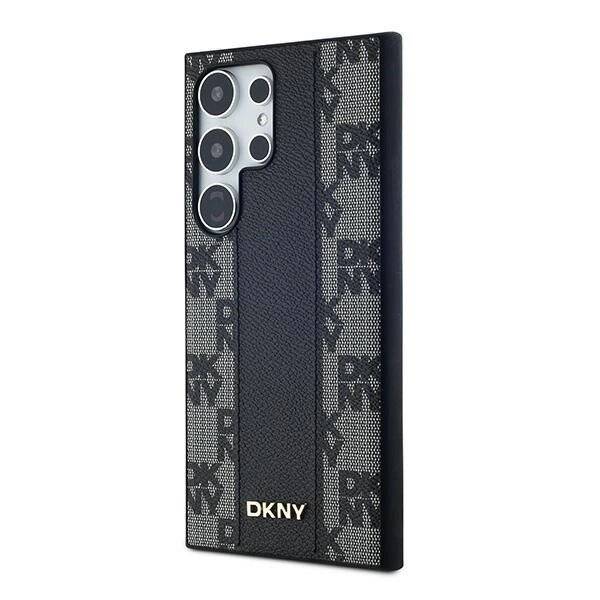 DKNY Leder-MagSafe-Hülle kariertem Monomuster Samsung Galaxy S24 Ultra – Schwarz