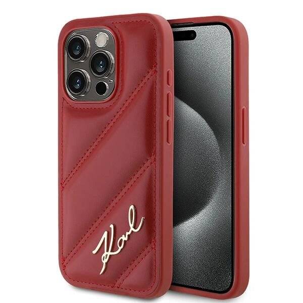 Karl Lagerfeld Diagonal Quilted Script Hülle iPhone 15 Pro Max – Rot