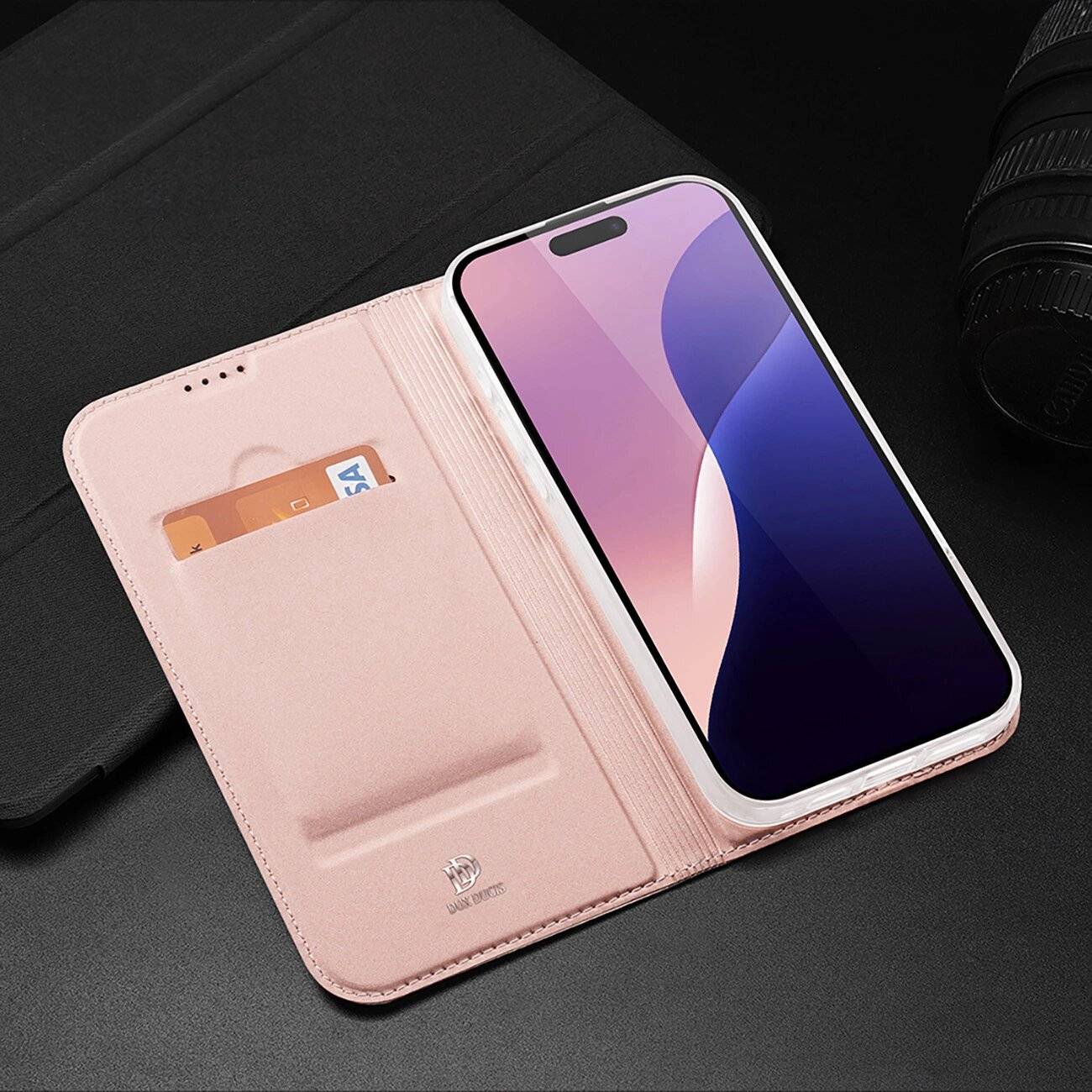 Dux Ducis Skin Pro Hülle iPhone 16 Klappe Kartenfach – Pink