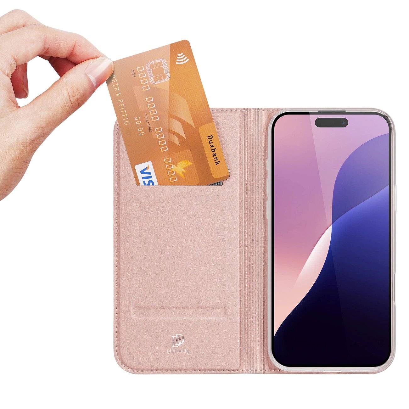 Dux Ducis Skin Pro Hülle iPhone 16 Klappe Kartenfach – Pink