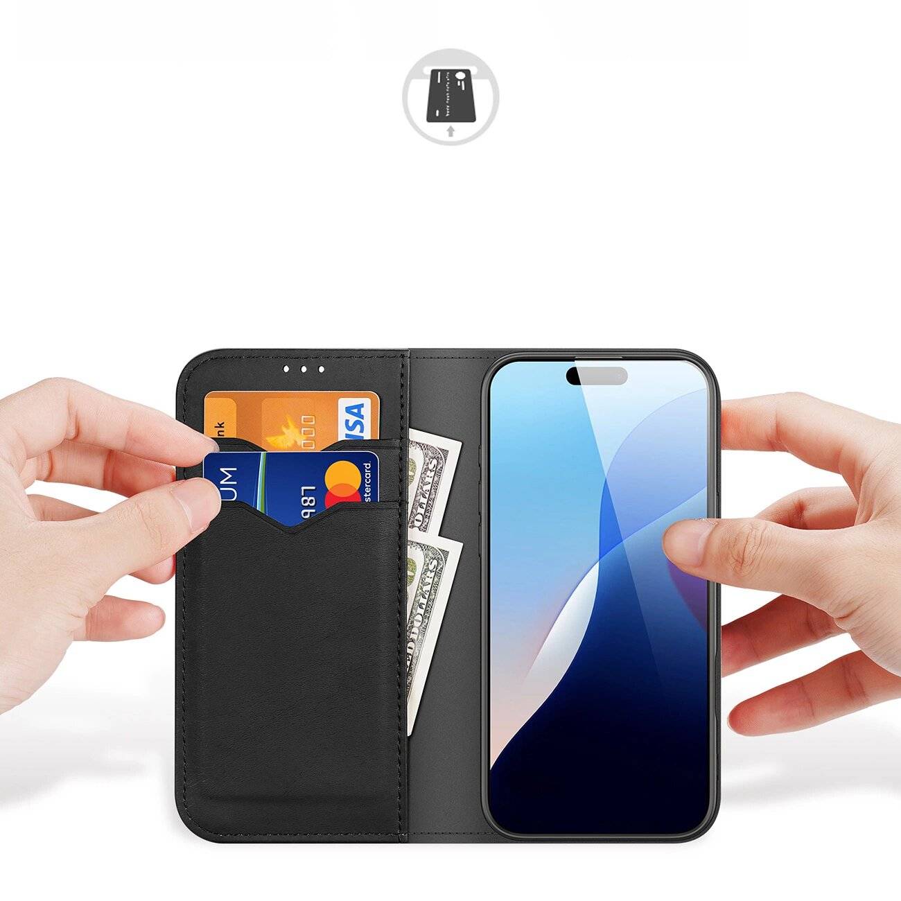 Dux Ducis Hivo Hülle iPhone 16 Pro Klappe RFID-Schutz – Schwarz