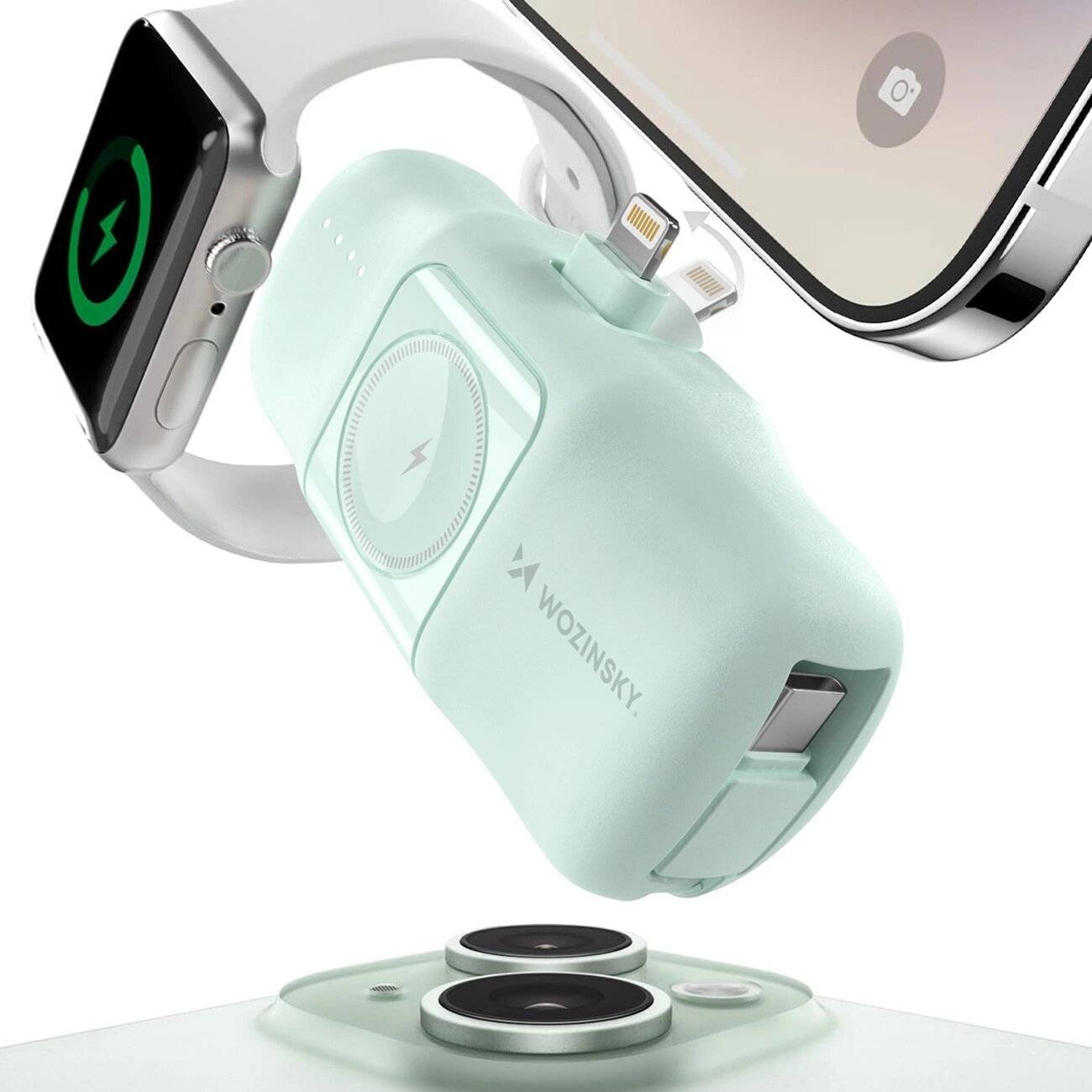 Wozinsky WF16-YLS 5000 mAh 15 W Lightning Mini-Powerbank integriertem USB-C-Kabel Apple Watch