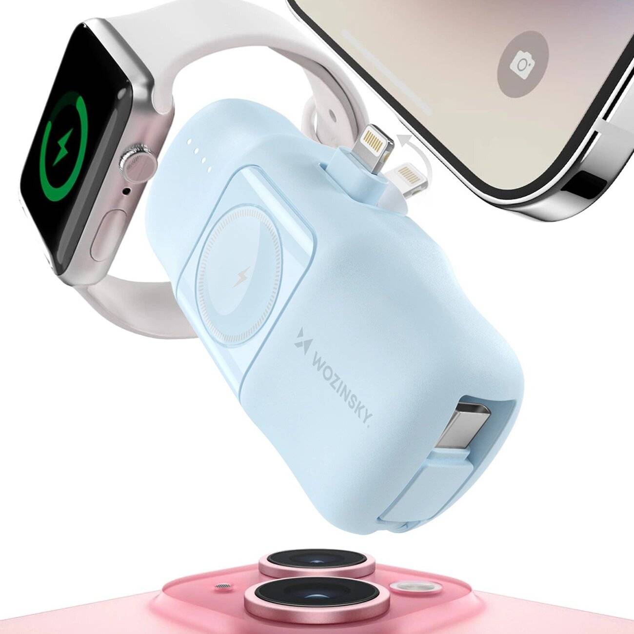 Wozinsky WF16-YLS 5000 mAh 15 W Lightning Mini-Powerbank integriertem USB-C-Kabel Apple Watch