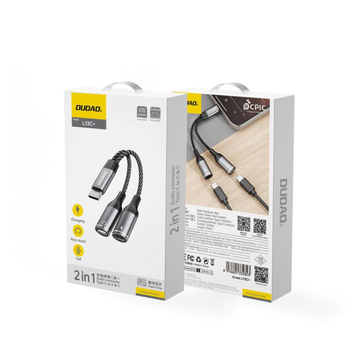 Dudao L13C+ 2in1 USB-C-Adapter – Grau