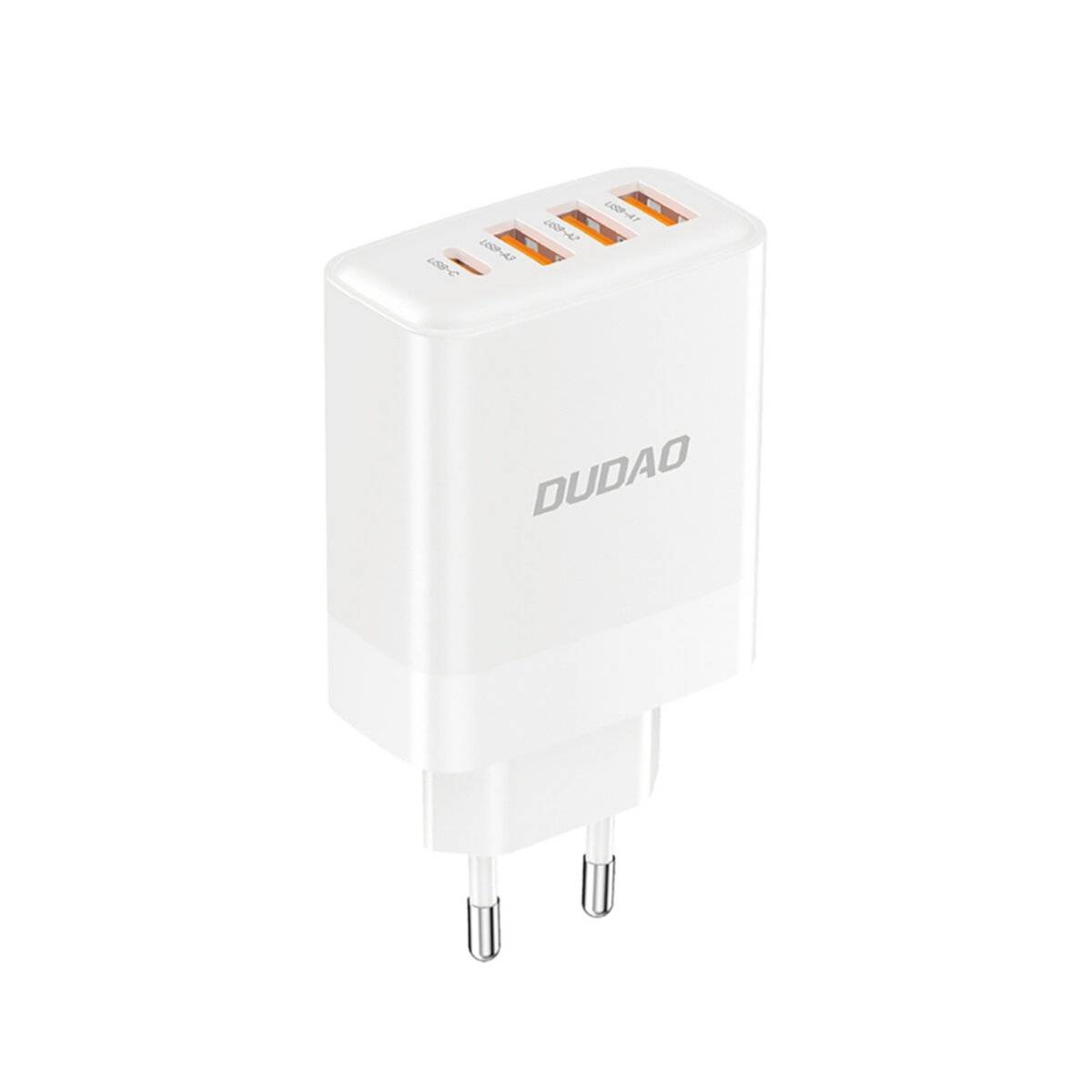 Dudao A30EUL GaN-Wandladegerät 30 W USB-A / USB-C + – Lightning Kabel Weiß