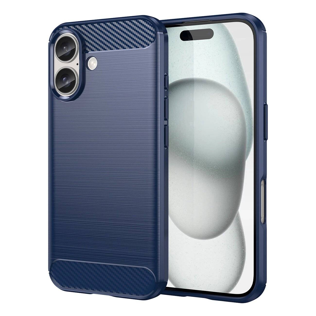 Carbon Case Silikonhülle iPhone 16 Plus – blau